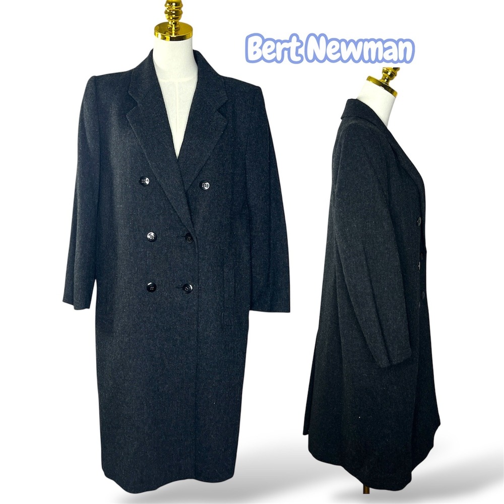 Bert Newman Petite Wool Coat Womens 14 Charcoal Gray Double Breasted Long Jacket